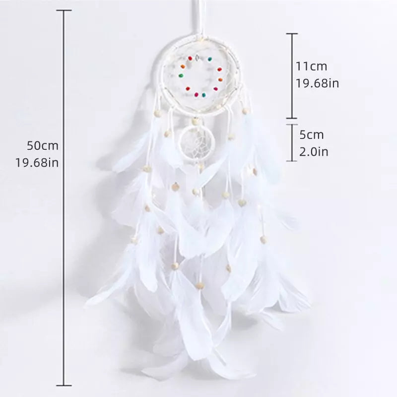 Attrape-rêves Géant Avec Plumes Blanches - Diamètre 20 Cm, Longueur Totale 52 Cm, Tissé à La Main - Décoration Murale Bohème