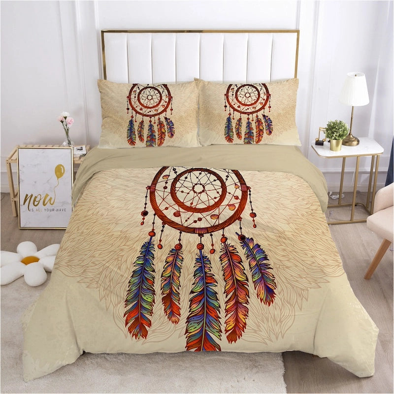 Housse De Couette 160x200 Attrape-Rêves Bohème - Microfibre Brossée, 2 Taies 65x65 Cm | Parure De Lit Enfant/Adulte, Déco Chambre