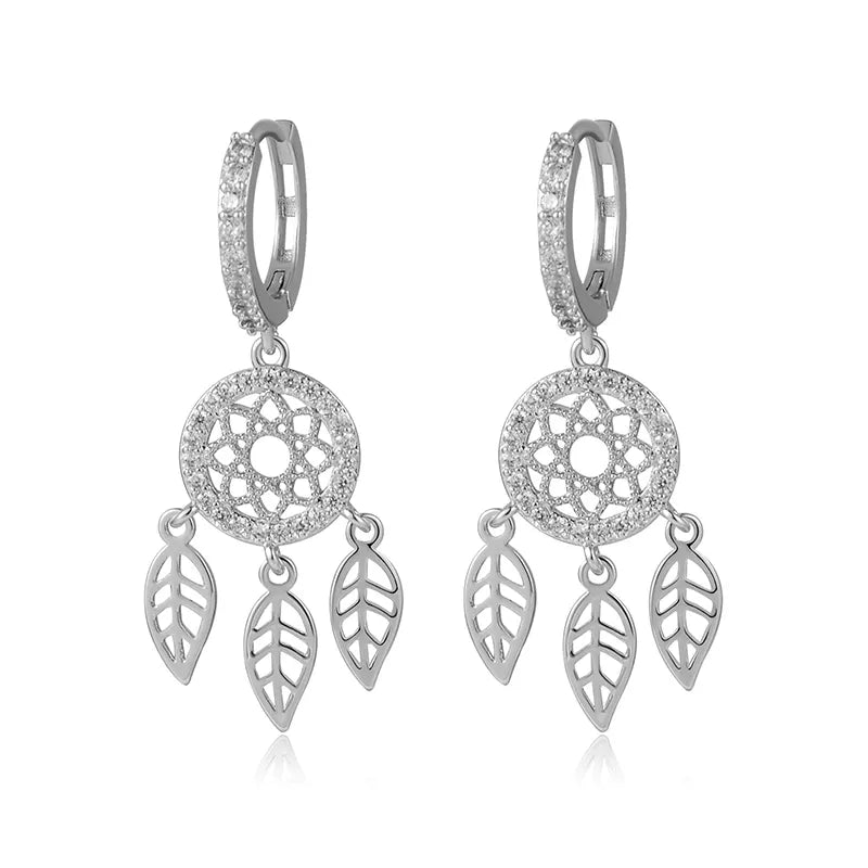 Boucles d'oreilles Attrape-rêve or blanc