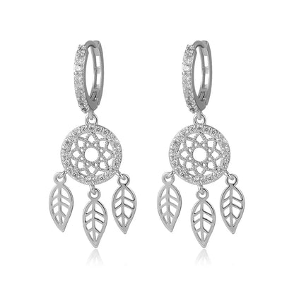 Boucles d'oreilles Attrape-rêve or blanc