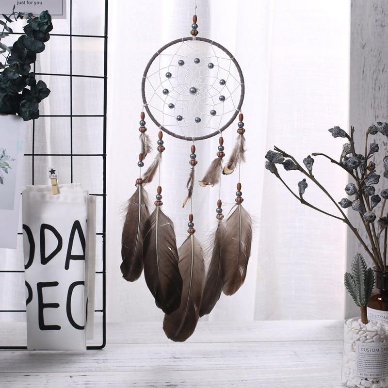 Attrape-rêves Géant Beige 42 Cm - Décoration Chambre Fille Ou Salon, Fait Main Avec Plumes Et Cordon, Idéal Comme Cadeau
