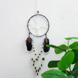 Grand Attrape-rêve indien motif arbre de vie brodé avec plumes et perles