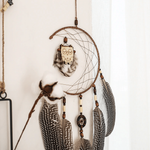 Attrape-rêve indien animal totem chouette avec plume et croissant de lune - livraison gratuite