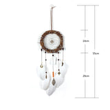 Dimensions pour Attrape-rêve indien Mini arbre de vie anneau en bois et plumes blanches