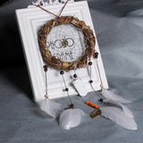Attrape-rêve indien anneau en bois mini arbre de vie et plumes blanches