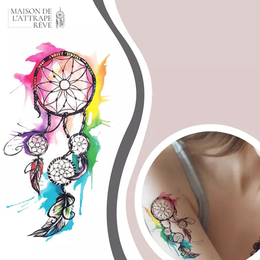 Tatouage attrape-rêve multicolore
