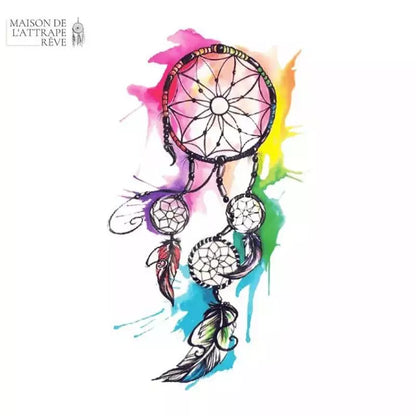 Tatouage capteur de rêve multicolore